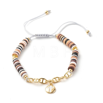 Handmade Disc Polymer Clay Braided Bead Bracelets Set BJEW-JB07408-1