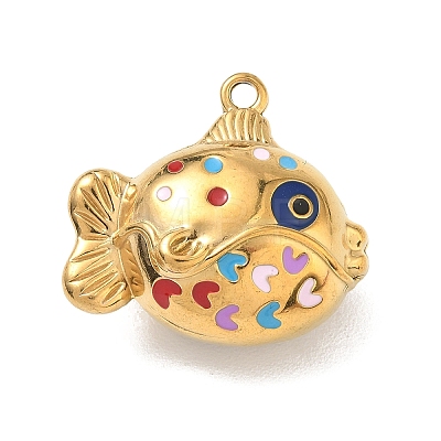 Hollow 304 Stainless Steel Two Sides Enamel Pendants STAS-L316-17G-01-1