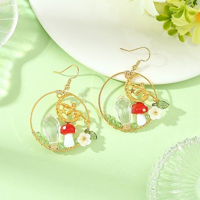 Brass Glass Dangle Earrings EJEW-JE07514-1