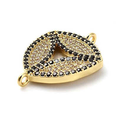 Brass Micro Pave Clear and Black Cubic Zirconia Triangle Connector Charms KK-L229-060G-1