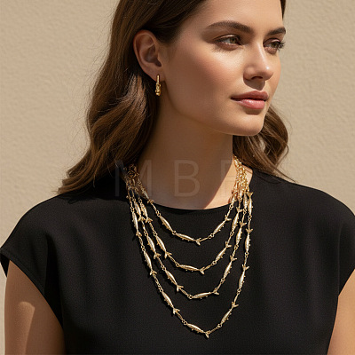 Ocean Alloy Fish Link Chain Multi Layered Necklaces for Women WGF773C-01-1