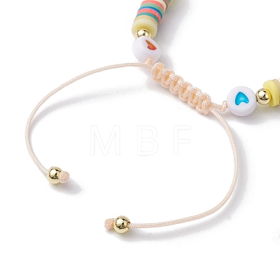 Word Happy Heart Smiling Face Acrylic & Polymer Clay Braided Bead Bracelets BJEW-JB10143-1