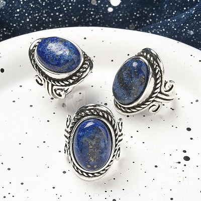 Natural Lapis Lazuli Adjustable Rings RJEW-I108-01AS-10-1