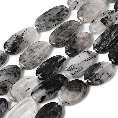Natural Tourmalinated Quartz/Black Rutilated Quartz Beads Strands G-D365-C02-1