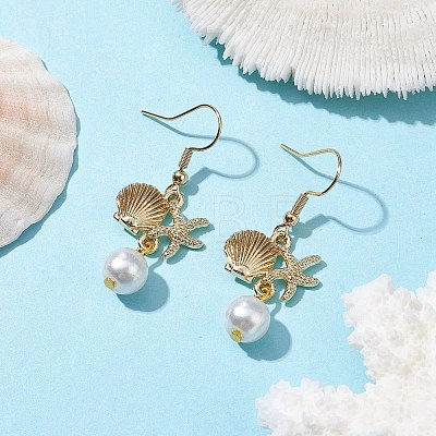 Starfish and Shell Shape Alloy Dangle Earrings EJEW-JE05619-1