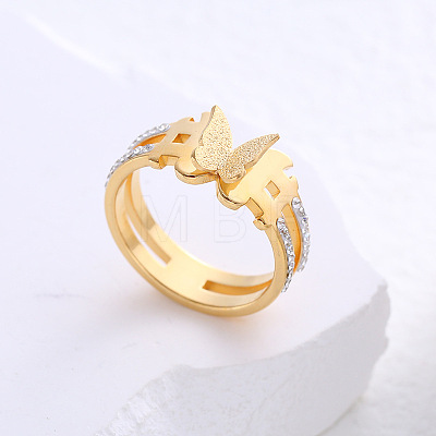Butterfly Frosted 304 Stainless Steel Finger Rings for Women LR7265-8-1