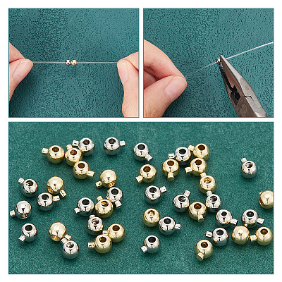 40Pcs 2 Colors Brass Crimp Beads KK-AR0003-14-1