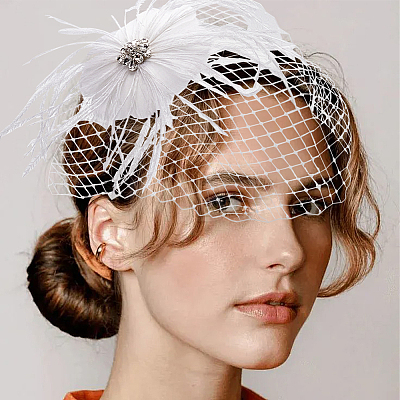 Bridal Wedding Mesh Feather Fascinator Hats Hair Chips OHAR-WH0011-47A-1