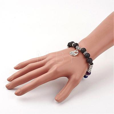 Natural Lava Rock & Gemstone Bead Charm Bracelets BJEW-JB02601-01-1
