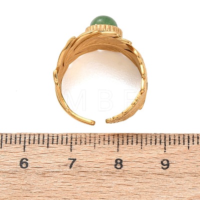 Brass with Natural Gemstone Open Cuff Rings for Women RJEW-K261-08B-G-1