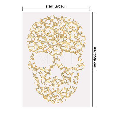 Leopard Print Skull Glass Hotfix Rhinestone DIY-WH0303-095-1