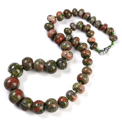 Natural Unakite Rondelle Graduated Beaded Necklaces for Women Men NJEW-K388-02G-1