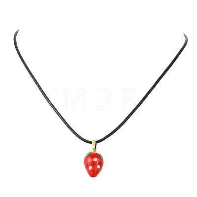 Handmade Lampwork Fruit Pendant Black Waxed Cord Necklaces NJEW-JN06332-1