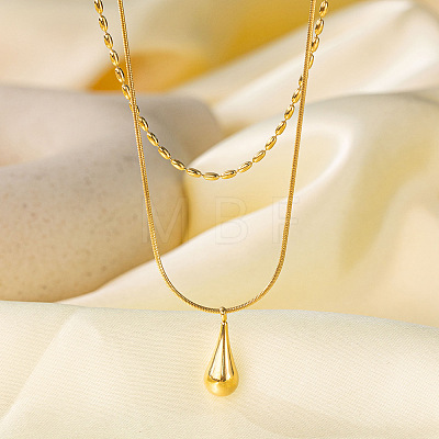 304 Stainless Steel Teardrop Pendant Double Layer Necklaces for Women WG23FFF-01-1