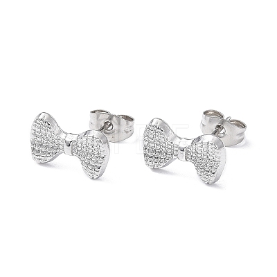 304 Stainless Steel Grooved Bowknot Stud Earrings for Women EJEW-I285-05P-1