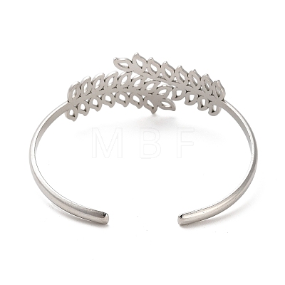 Hollow Out 304 Stainless Steel Leaf Cuff Bangles BJEW-G694-07P-1