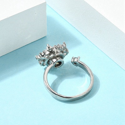 Flower Rotatable Open Cuff Rings for Women RJEW-G333-01I-1