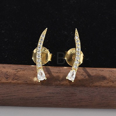 925 Sterling Silver Clear Cubic Zirconia Stud Earrings EJEW-Q032-01E-G-1