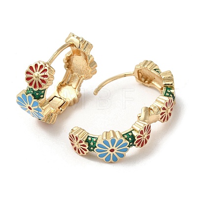 Real 18K Gold Plated Brass Flower Hoop Earrings EJEW-L268-023G-01-1