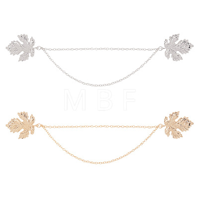 2Pcs 2 Colors Double Maple Leaf Hanging Chain Brooch JEWB-GO0001-03-1