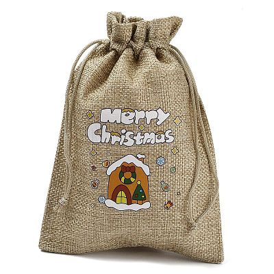 Christmas Printed Burlap Packing Pouches Drawstring Bags ABAG-Q053-02B-11-1