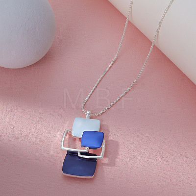 Multi Square Brass Blue Enamel Pendant Necklaces for Women FS-WG21173-01-1