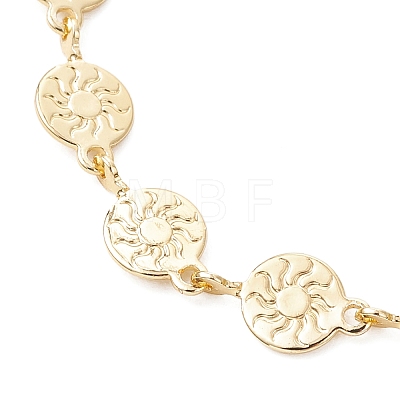 Brass Flat Round with Sun Pattern Link Bracelets BJEW-JB13480-1