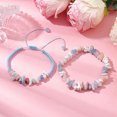 2Pcs Natural Gemstone Stretch Bracelet Sets for Women BJEW-JB10992-1