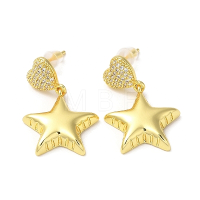 Clear Cubic Zirconia Star Dangle Stud Earrings EJEW-Q766-16G-1