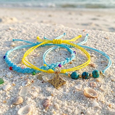 Summer Beach Style Adjustable Synthetic Green Turquoise Imperial Stone Beaded Bracelet Set UQ9789-1-1