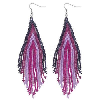 Bohemian Handmade Glass Seed Beads Tassel Dangle Earrings AE7424-1-1