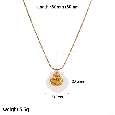 Summer Beach 304 Stainless Steel & Carved Natural Shell Pendant Necklaces for Women WG88CDD-02-1
