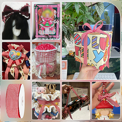 Polyester Tartan Ribbon OCOR-WH0082-574E-01-1