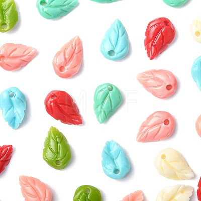 28Pcs 7 Colors Synthetic Coral Dyed Leaf Charms CORA-FS0001-01-1