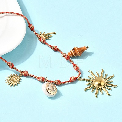 Summer Beach 304 Stainless Steel & Electroplated Natural Shell Pendant Adjustable Polyester Cord Necklaces for Women NJEW-F348-01D-G-1