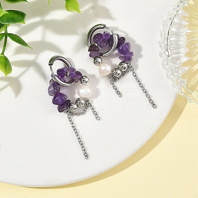 Natural Amethyst Chips Drop Earrings EJEW-TA00817-02-1