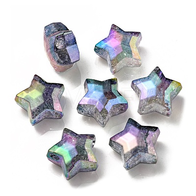 UV Plating Transparent Crackle Acrylic Beads OACR-P010-09A-1