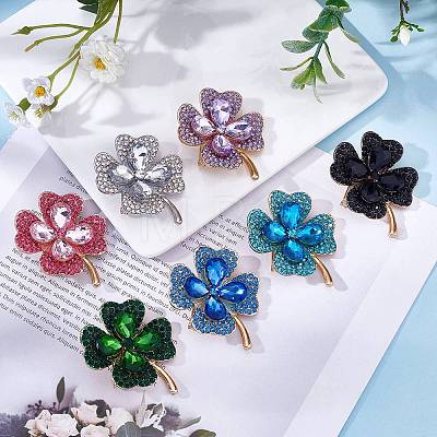 Cubic Zirconia Clover Brooch Pin JBR105D-1