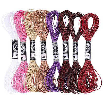 8 Skeins 8 Colors 12-Ply Metallic Polyester Embroidery Floss OCOR-CY0004-56A-1