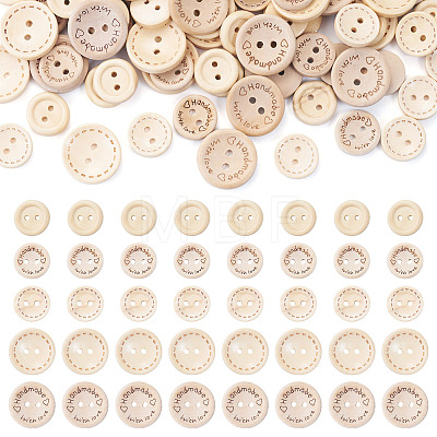 100Pcs 5 Colors 2-Holes Wood Buttons BUTT-TA0001-52-1