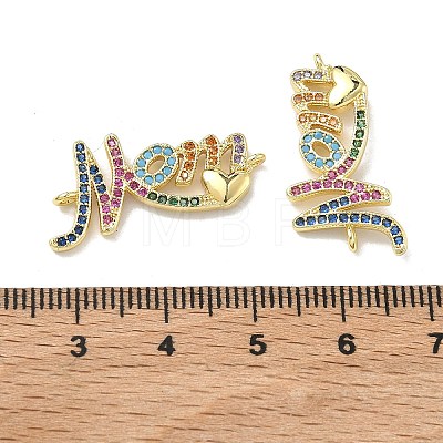 Mother's Day Brass Micro Pave Cubic Zirconia Word Mom Links Connector Charms KK-D235-03G-02-1