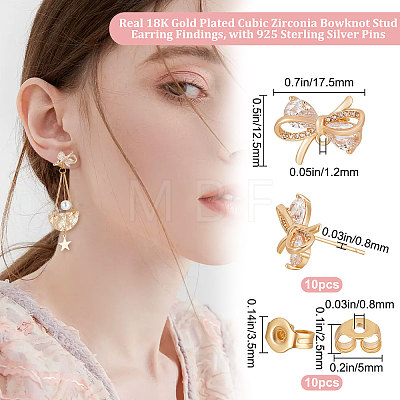5 Pair Brass Micro Pave Clear Cubic Zirconia Bowknot Stud Earring Findings KK-BBC0005-18-1