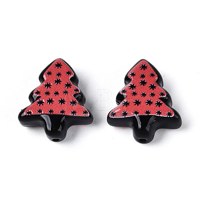 Christmas Printed Opaque Resin Beads RESI-N043-27A-1