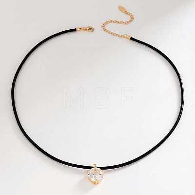 304 Stainless Glass Hexagon Pendant Waxed Cord Necklaces for Women WG86E7E-01-1