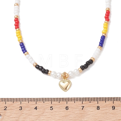 Valentine's Day 304 Stainless Steel Heart Pendant Glass Seed Beaded Necklaces for Women NJEW-MZ00146-01-1