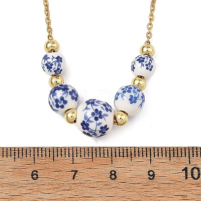 Floral Printed Round Handmade Porcelain Graduated Beaded Necklaces NJEW-JN06439-1