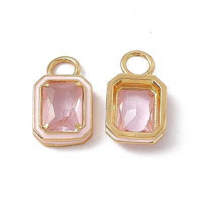 Pink Glass Rectangle Pendants KK-I696-10G-1