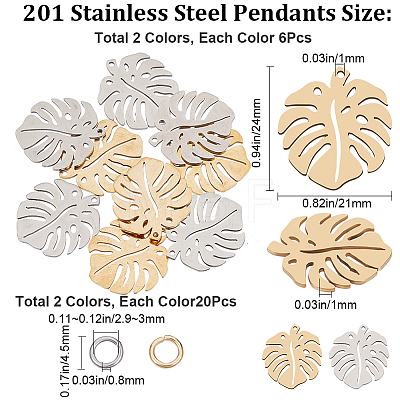 CREATCABIN 12Pcs 2 Colors 201 Stainless Steel Pendants STAS-CN0001-50-1
