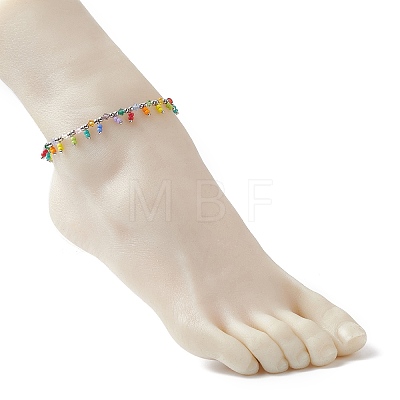 Colorful Glass Seed Beaded Charms Stretch Anklet for Women AJEW-AN00531-1
