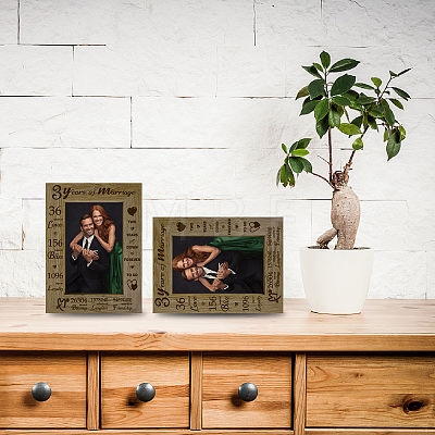 Natural Wood 3 Years of Marriage Photo Frames AJEW-WH0292-034-1